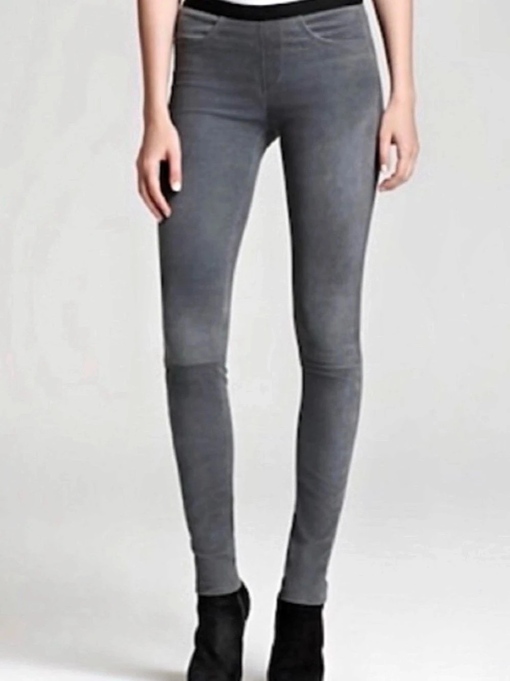 Helmut Lang Patina 100% Leather Stretch Leggings Gray Size 8